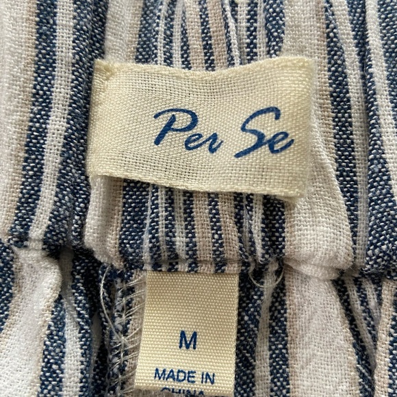 Per Se Striped Linen Blend Pull On Straight Leg Pants Blue Tan and White Size M - Picture 4 of 12